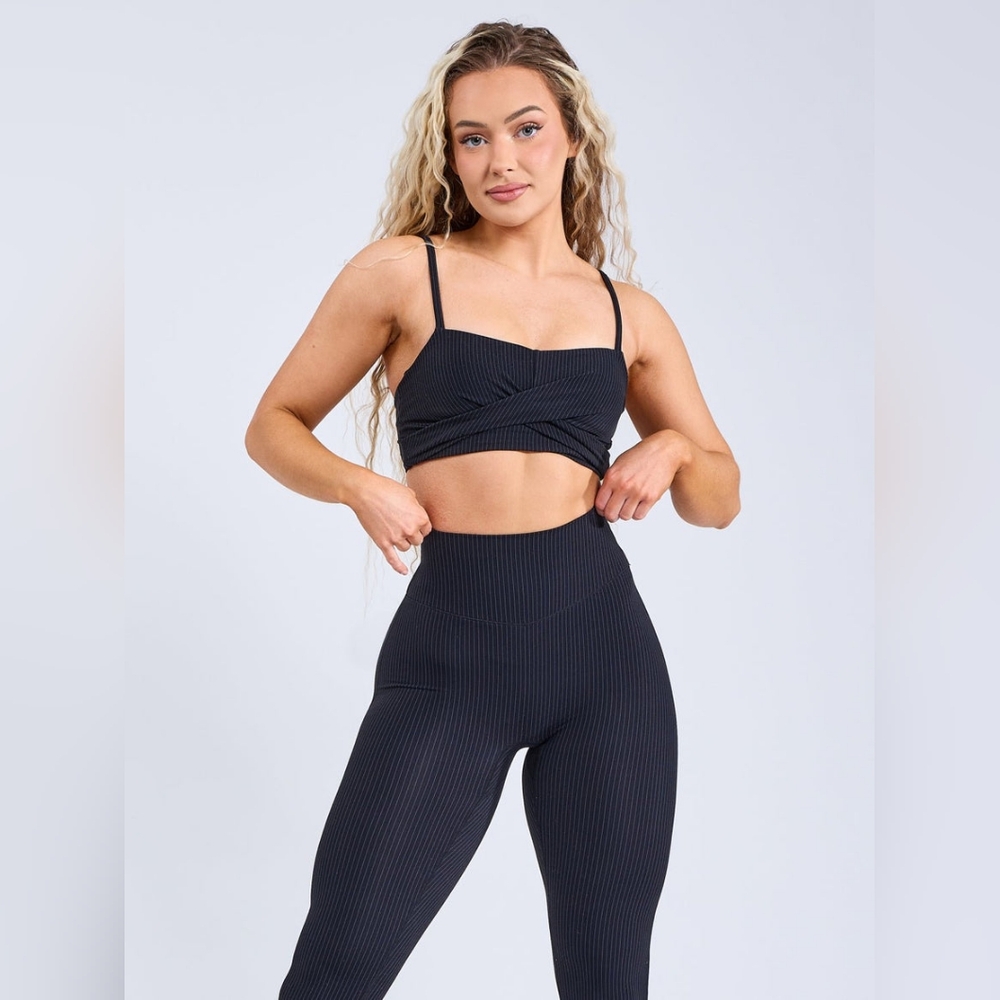 BuffBunny Ivy Wrap Sports Bra  Black Pinstripe